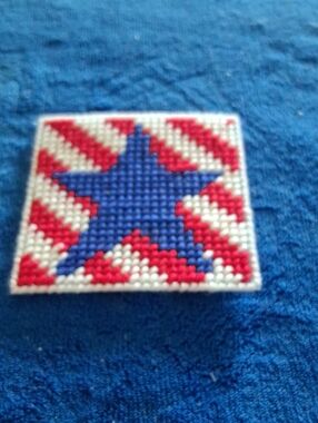 Patriotic Hand-Stitched Star Magnet - Blue, Red, White